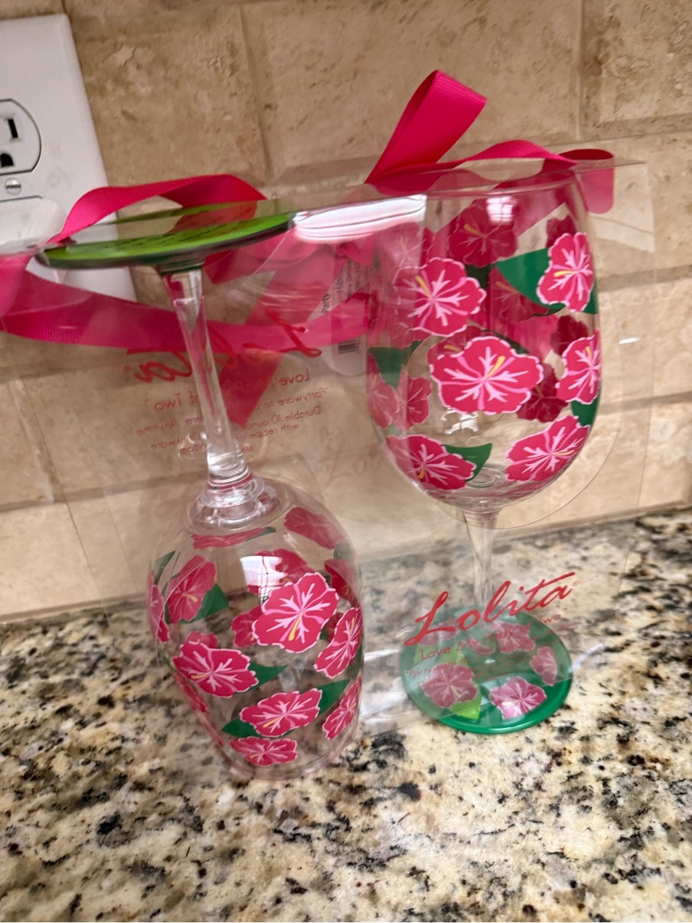 Lolita Green & Hot Pink Floral Wine Glasses